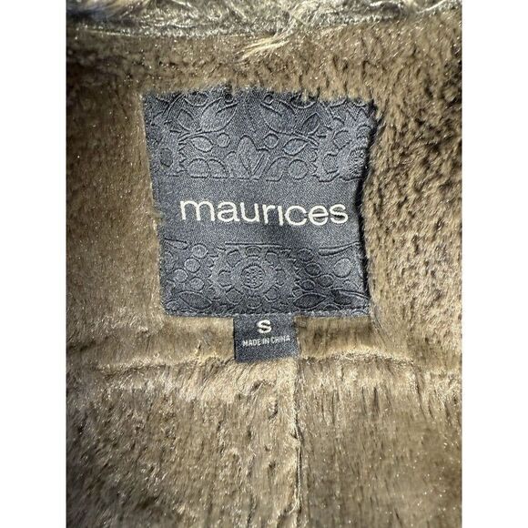 Maurice's Faux Leather Fur Asymmetrical Gun Metal Green Vest Jacket Womens Small - Picture 5 of 10